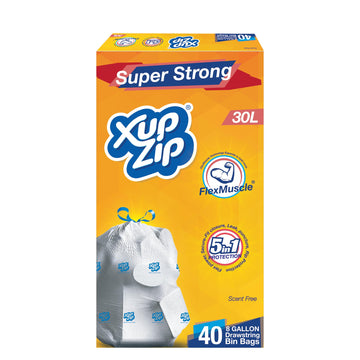 2 Rolls x 20 Heavy Duty Bags - XupZip Drawstring Bin Bags 50L - Sturdy Flex Power Trash Bags - Leak-proof Garbage Bags - Easy To Open - Large Bags for Kitchen, Garden, Home Moving, Clothes Storage