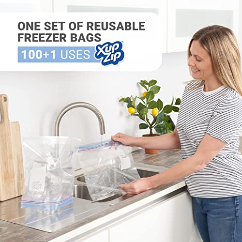 40 x Premium Food Storage Freezer Bags by XupZip® - Large UK Gallon Size 4.55L, Reusable, Heavy-Duty Plastic - Airtight and Leakproof Bamboo Seal - BPA Free…