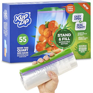 50 x Premium Food Storage Bags - UK Half Gallon Size Freezer Bags by XupZip® - Leakproof Reusable Food Bags - Airtight Snack Bags - Heavy Duty Plastic Food Bags - BPA Free Reusable Sandwich Bags