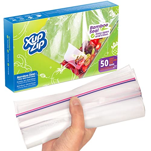 XupZip® Freezer Bags – Half Gallon Size (2.27L) Large Bamboo Seal Food Bags – Heavy-Duty Quart Plastic Freezable, Sealable & Easy To Open Food Bags - Hefty, Reusable, BPA-Free Sandwich Bags