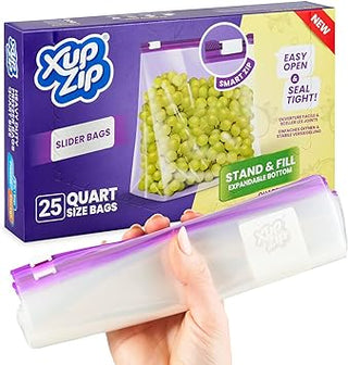 XupZip® Quart Zip Lock Slider Freezer Bags, 1L Expandable Base