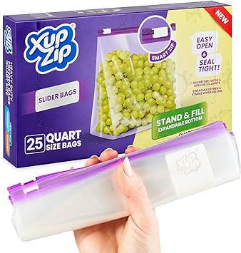 XupZip® Quart Zip Lock Slider Freezer Bags, 1L Expandable Base