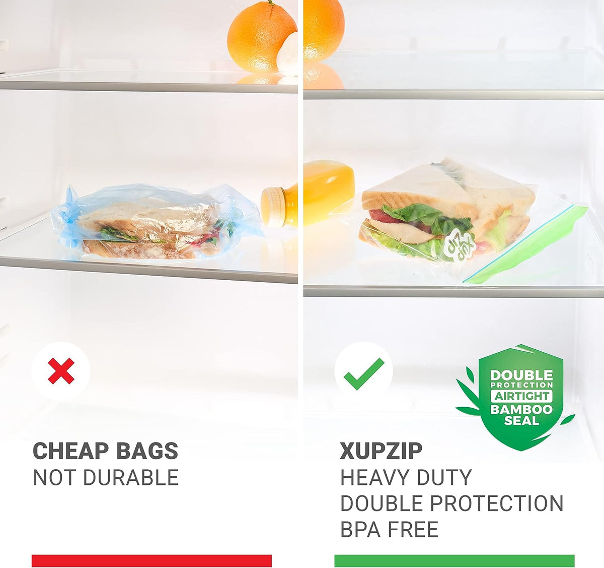 XupZip® Zip Lock Sandwich Bags, 19 x 17cm - Airtight Click-Seal