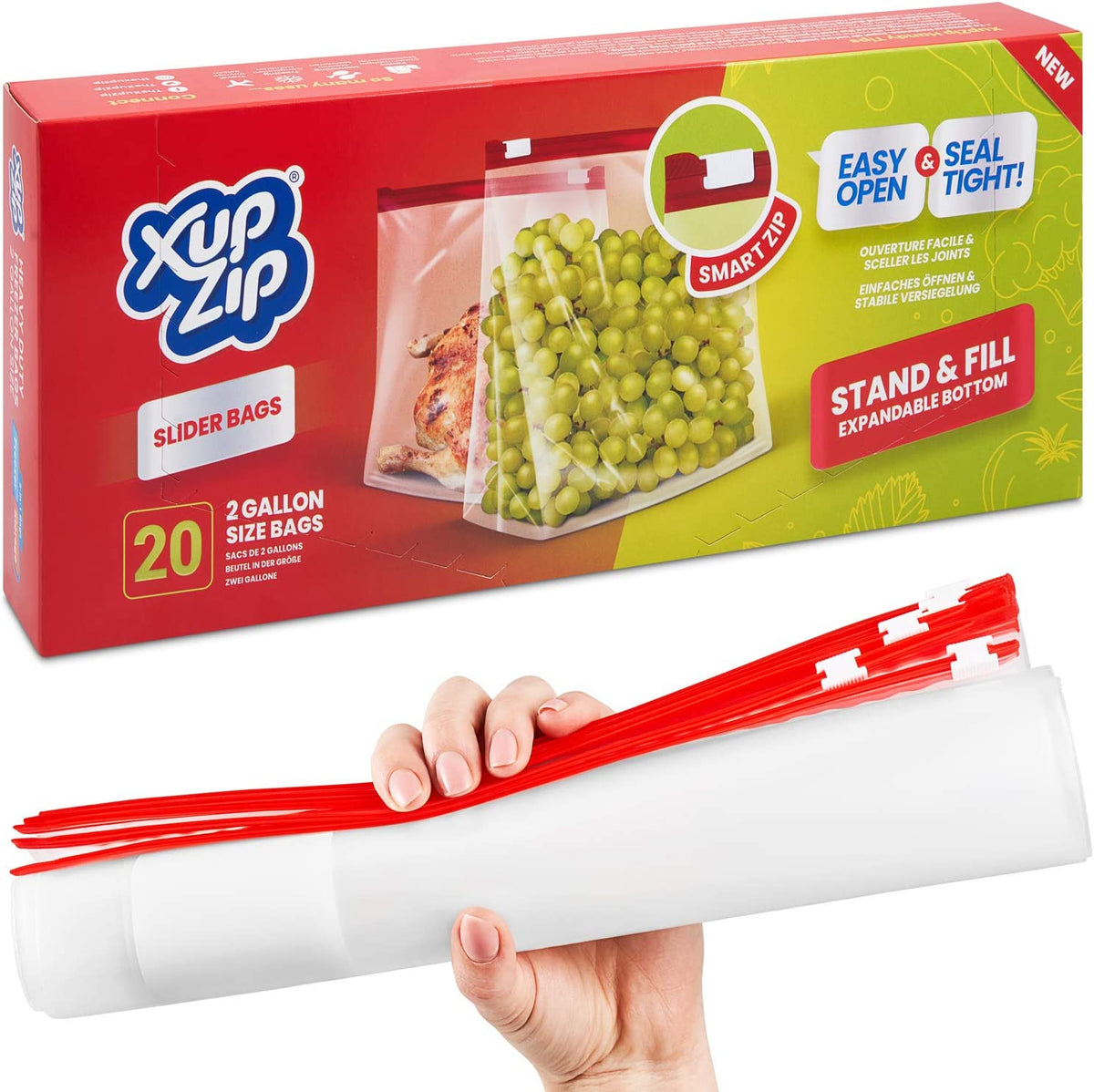 XupZip® X-Large Zip Lock Slider Freezer Bags, 9.1L Expandable Base