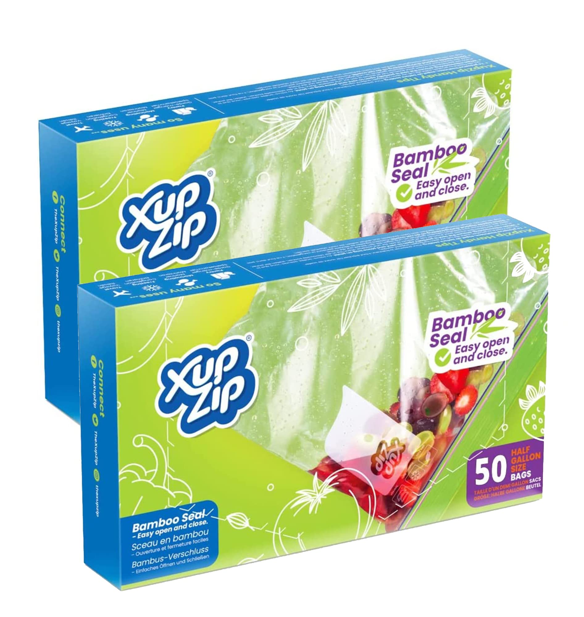 100 x XupZip® Freezer Bags – Half Gallon Size (2.27L) Large Bamboo Seal Food Bags – Heavy-Duty Quart Plastic Freezable, Sealable & Easy To Open Food Bags - Hefty, Reusable, BPA-Free Sandwich Bags