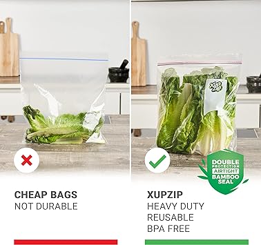 Keep Food Fresh for Longer with our Airtight and Leakproof Reusable Zip Lock Freezer Bags! Say Goodbye to Waste and Hello to Sustainability with our Bamboo Seal. Safeguard Your Meals - Order Now!