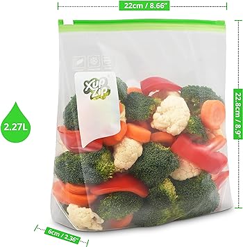 Food Storage Freezer Bags by XupZip® - Heavy Duty Slider Ziplock Bags - Airtight Smart Zip Bags with Expandable Bottom - Stand and Fill BPA Free Food Storage Bags - 30 x Half Gallon Food Bags (2.27L)