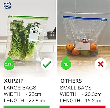 XupZip® Medium Zip Lock Slider Freezer Bags, 2.27L Expandable Base