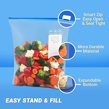 XupZip® Large Zip Lock Slider Freezer Bags, 4.55L Expandable Base