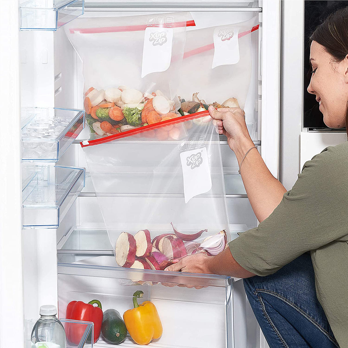 XupZip® X-Large Zip Lock Slider Freezer Bags, 9.1L Expandable Base