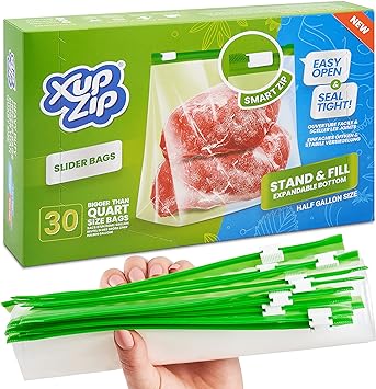 XupZip® Medium Zip Lock Slider Freezer Bags, 2.27L Expandable Base