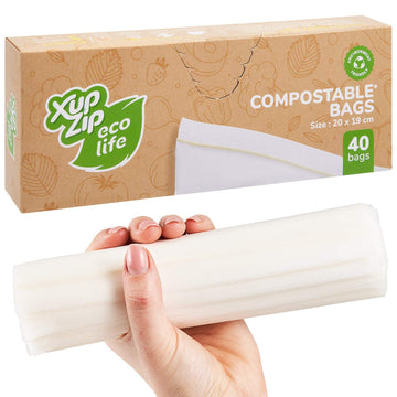 Biodegradable Ziplock Bags by XupZip® - 100% Compostable Sandwich Bag Pack - Food Storage Bags with Airtight Seal - BPA Free Lunch Bag for Home, Work, Travel - Multi-Purpose Freezer Bag - 40 Count