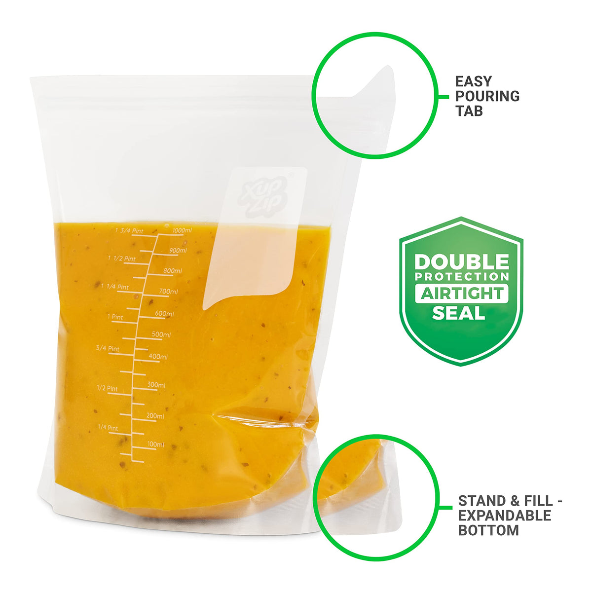 XupZip® Soup Freezer Bags, 500ml Stand Up Airtight Double Seal