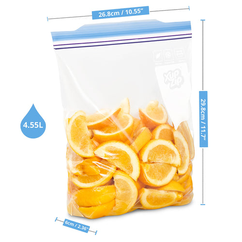 XupZip® Large Zip Lock Freezer Bags, 4.55L Expandable Base