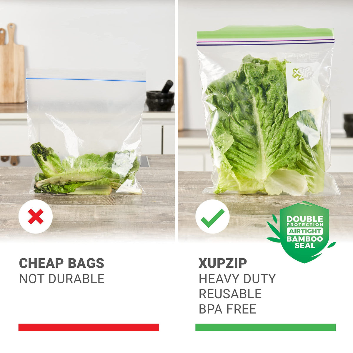XupZip® Large Zip Lock Freezer Bags, 4.55L Expandable Base