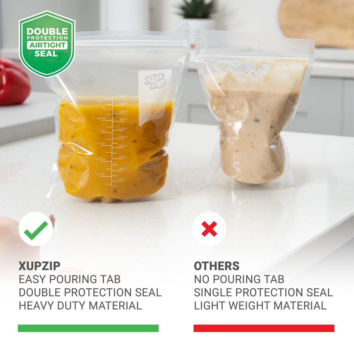 XupZip® Soup Freezer Bags, 500ml Stand Up Airtight Double Seal