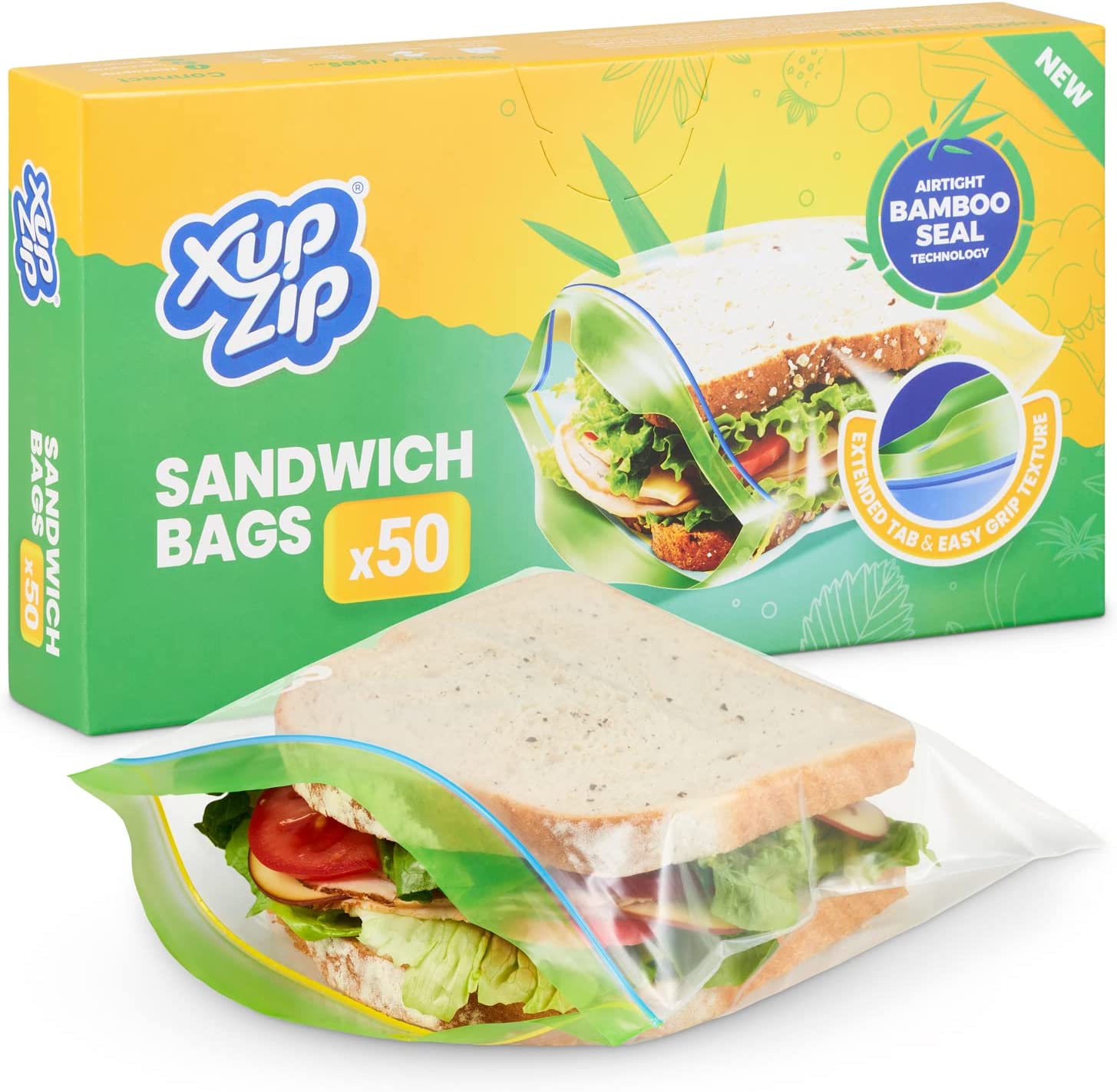 XupZip Certified Compostable Sandwich Bags 7x7 inch - 100-Pack Resealable  Sandwich Bag - Strong Plant-Based Food Bag with Airtight Ziplock Seal 